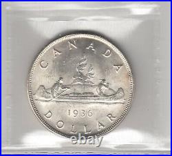 1936 Canada One Silver Dollar Coin ICCS Graded MS-64