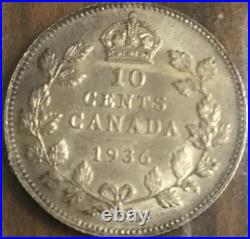 1936 Canada Silver 10 Cents Coin Iccs Ms-64