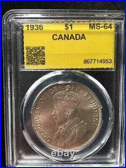 1936 Coin Mart (CMG) Graded Canadian Silver Dollar MS-64 #953