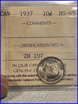 1937 Canada 10 Cents Dime Silver Coin ICCS MS-65 King Edward VIII Fantastic Coin