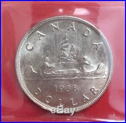 1938 Canada 1 Dollar Silver Coin One Sem Key Date ICCS MS 63