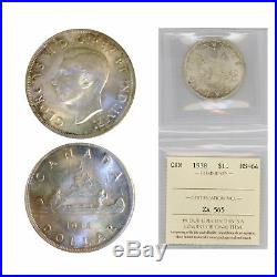 1938 Canada Silver $1 Dollar Coin Graded MS-64 by ICCS Certified & Graded