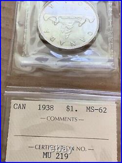 1938 Canada Silver Dollar $1 coin Ships FREE MINT 90K MS62 ICCS#MU219 SALE SALE