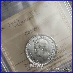 1943 Canada Silver 25 Cents Coin ICCS MS 64 Cameo Outstanding #coinsofcanada