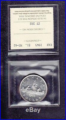 1945 Canada 1$ Dollar Silver Coin M S 6 2