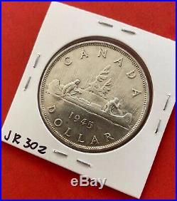 1945 Canada 1 Dollar Silver Coin One Dollar $225 EF Cleaned