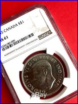 1945 Canada 1 Dollar Silver Coin One Dollar ZC 51- $399.95 NGC MS-61