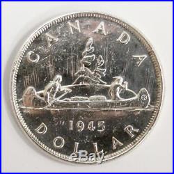 1945 Canada Silver Dollar 5/5 & Double HP AU50+ coin was cleaned long ago