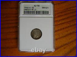 1946-C 5 Cent Canada New Foundland Rare Silver coin Anacs AU 50
