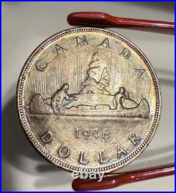 1946 Canada Silver $1 Dollar Coin Rainbow Patina