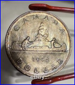 1946 Canada Silver $1 Dollar Coin Rainbow Patina