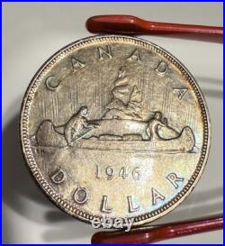1946 Canada Silver $1 Dollar Coin Rainbow Patina