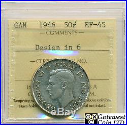 1946 Canada Silver 50 Cent Coin ICCS Graded EF-45 Design in 6