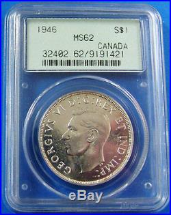 1946 MS 62 Canada Silver Dollar PCGS Certified Canadian $1 Coin