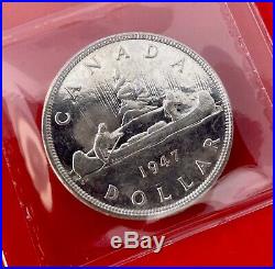 1947 Blunt 7 Canada 1 Dollar Silver Coin One Dollar $250 ICCS MS-62