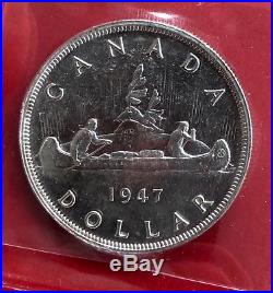 1947 Blunt 7 Canada 1 Dollar Silver Coin One Dollar ICCS MS-63