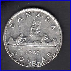 1947 Canada 1 Dollar Silver Coin Pointed 7
