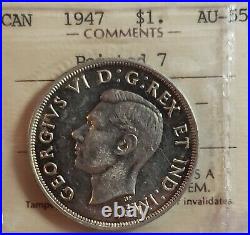1947 CANADA $1 King George VI Silver One Dollar Coin ICCS Graded AU-55 Pointed7