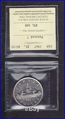 1947 Canada 1$ Silver Dollar Coin Pointed 7