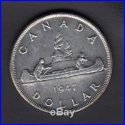 1947 Canada 1$ Silver Dollar Coin Pointed 7