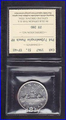 1947 Canada 1$ Silver Dollar Coin Pointed 7 Quadruple Puch HP