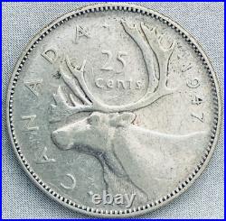 1947 Canada 25 Cents Silver Coin Dot