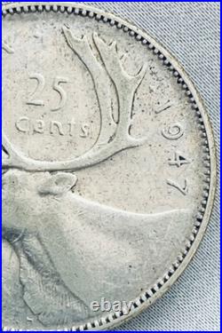 1947 Canada 25 Cents Silver Coin Dot