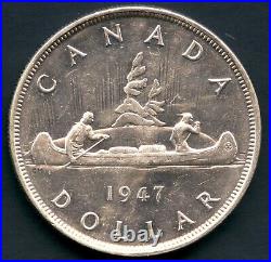 1947 Canada Silver Dollar Coin (Pointed 7 Quadruple Punch HP) 23.33 Grams. 800