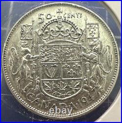 1947 Canada Straight 7 Silver 50 Cents High Grade Half Dollar Nice Coin