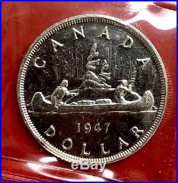 1947 Pointed 7 Dot Canada 1 Dollar Silver Coin One Dollar $1100 ICCS MS-60