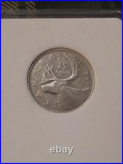 1947 dot Canada Silver Twenty-Five Cents Coin. Key Date Quarter 25 cents 1947 dot Canada Silver Twenty-Five Cents Coin. Key Date Quarter 25 cents
