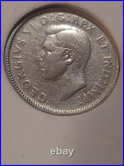 1947 dot Canada Silver Twenty-Five Cents Coin. Key Date Quarter 25 cents 1947 dot Canada Silver Twenty-Five Cents Coin. Key Date Quarter 25 cents