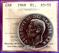 1948 Canada 1 Dollar Silver Coin One Dollar ICCS AU-55 Bright White