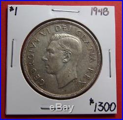 1948 Canada 1 Dollar Silver Coin One Dollar ZC 117 $1300 Popular Key Date