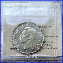 1948 Canada 50 Cent Silver Coin Half Dollar ICCS Choice Unc 64 Old Holder