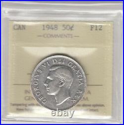 1948 Canada 50 Cents Silver Coin ICCS Graded F-12
