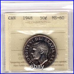 1948 Canada 50 Cents Silver Coin ICCS Graded MS-60
