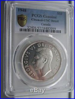 1948, Canada, George VI. Silver Dollar Coin. Key-Date w. Low Mintage! PCGS UNC+
