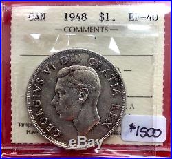 1948 Canada Silver One Dollar Coin ICCS EF 40 Key Date Dollar