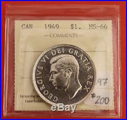 1949 Canada Silver One Dollar Coin J97 $200 ICCS MS-66