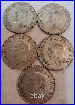 1950-1959 Canadian 50 Cents Silver Coin Lot (34) Uncleaned