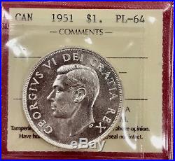 1951 Canada 1 Dollar Silver Coin One Dollar ICCS PL-64