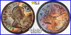 1953 PL Rainbow Canada 25 Cents Silver Coin PCGS