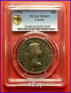 1954 Canada 1 Dollar Silver Coin One $1200 PCGS MS 65 Gem! Gorgeous toning