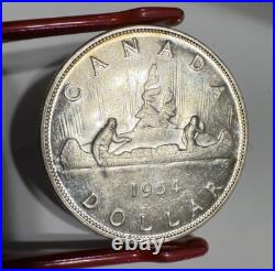 1954 Short Waterlines SWL Canadian Silver Dollar Coin 80% $1
