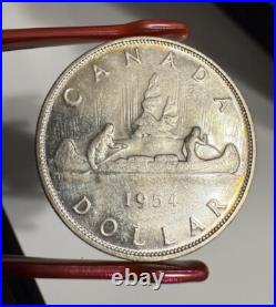 1954 Short Waterlines SWL Canadian Silver Dollar Coin 80% $1