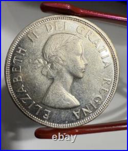 1954 Short Waterlines SWL Canadian Silver Dollar Coin 80% $1