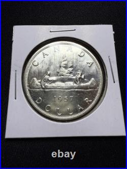 1957 1WL Canadian Silver Dollar Coin 80% $1 Scarce One Waterline Variety 1957 1WL Canadian Silver Dollar Coin 80% $1 Scarce One Waterline Variety
