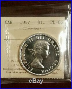 1957 Canada Silver Dollar Iccs Certified Pl-66 Trends $600 Super Nice Coin