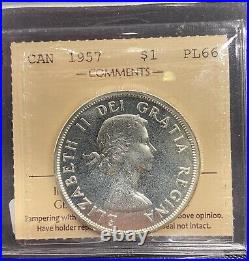 1957 Canada $1 Dollar Silver Coin Scarcer Date & Grade ICCS PL 66